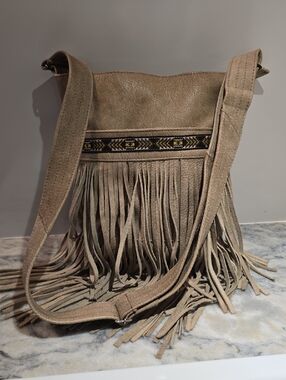 Fringe Crossbody Bag in Taupe - Soft Suede Shoulder Bag